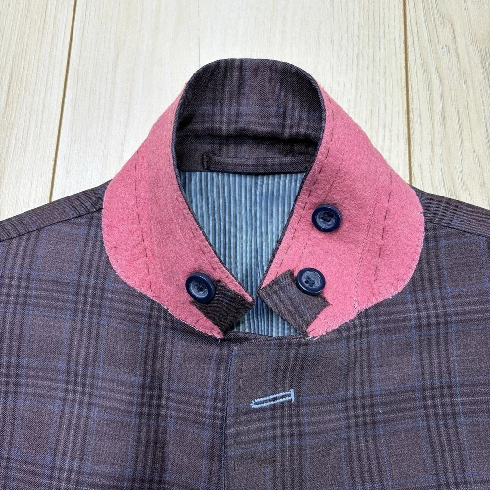 The Trunk Club Custom Twill Wool Mini-Windowpane Plaid Blazer Mens 40R Burgundy